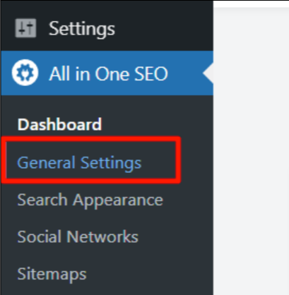 All in One SEO > General Settings.