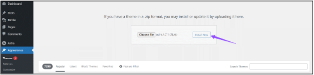 Choose the ZIP file and click "Install Now"