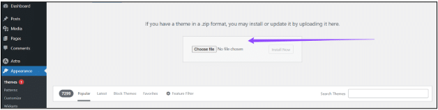 Click "Add New" then "Upload Theme"