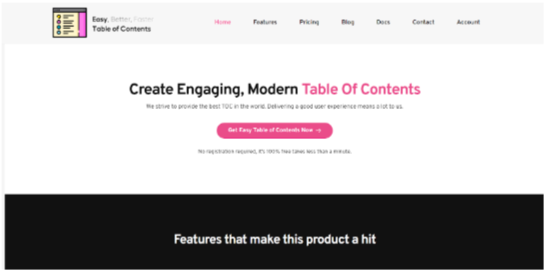 Easy Table of Contents home page