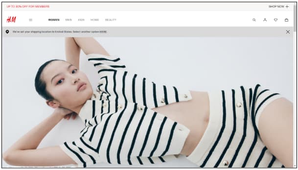H&M wordpress website home page 