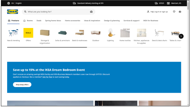 Ikea website home page 