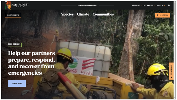 Rainforest Trust website home page 