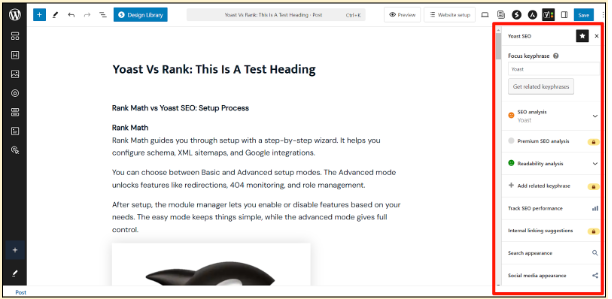Rank Math WordPress Gutenberg Editor Panel