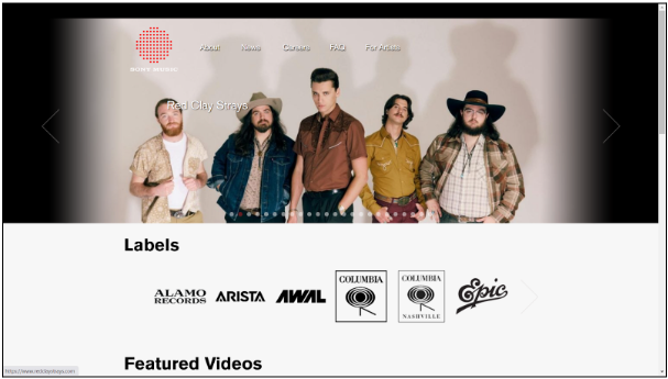 Sony Music home page 