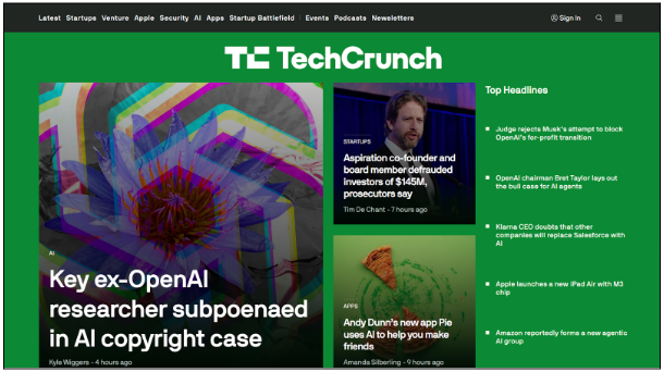 TechCrunch website home page