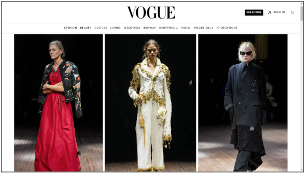 Vogue WordPress website home page 