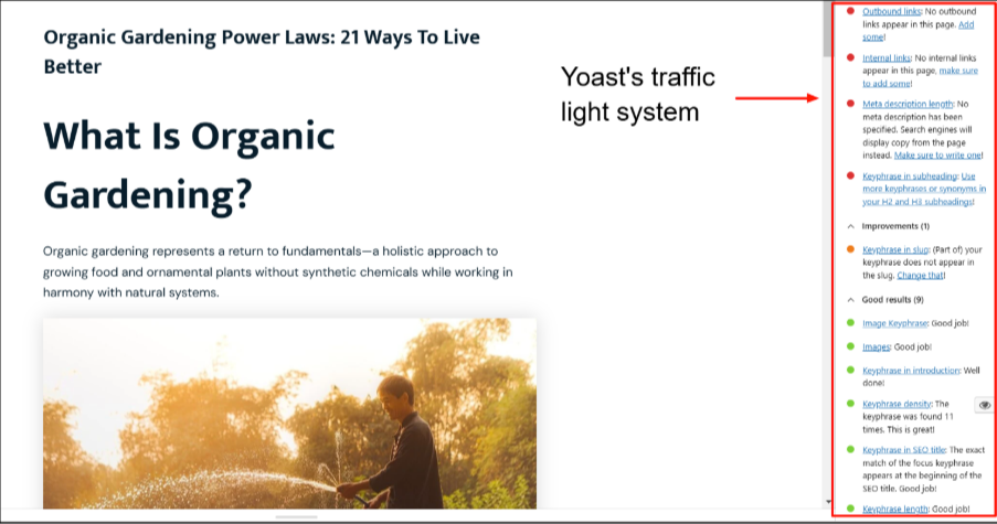 Yoast traffic light system