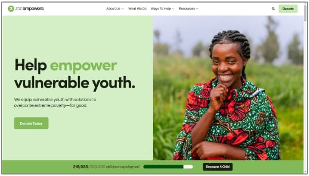 Zoe Empowers website home page 