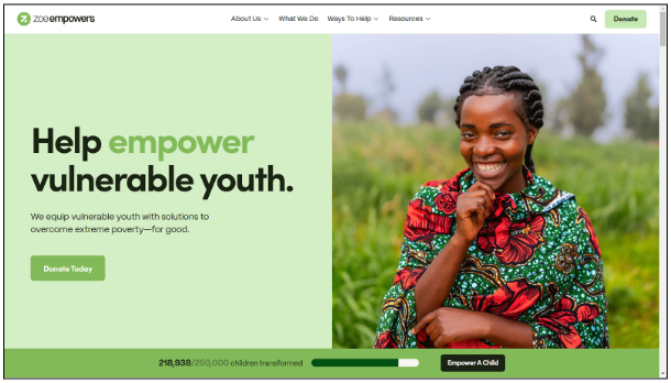 Zoe Empowers website home page 