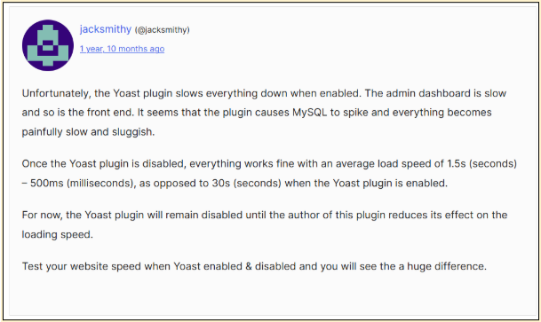 Yoast SEO Plugin user review from WordPress forum