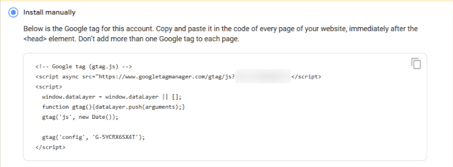 Google analytics setup code