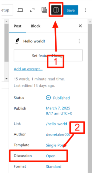 Select the option in front of the discussion