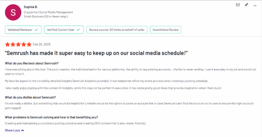Semrush SEO G2 Review