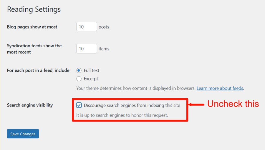 Uncheck discouraging search engineers from indexing this site