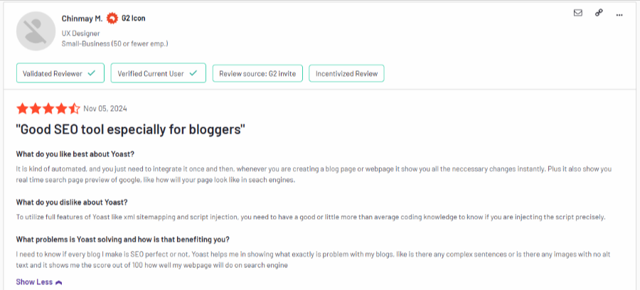 yoast seo g2 user review