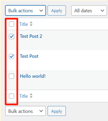 bulk selecting posts on wordpress