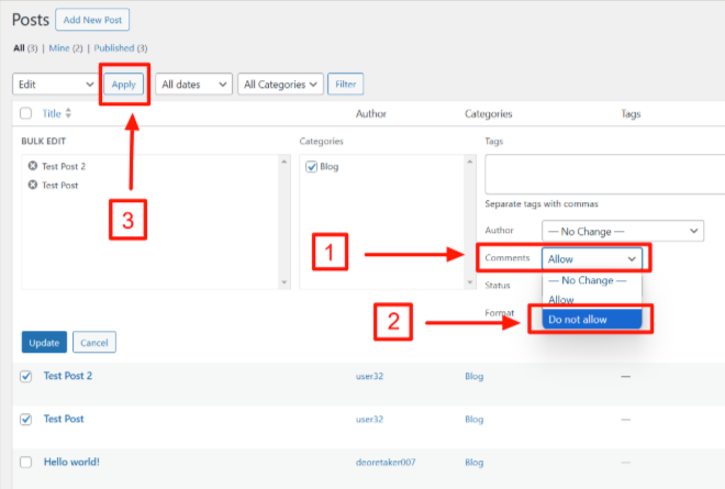 do not allow option while bulk editing on wordpress