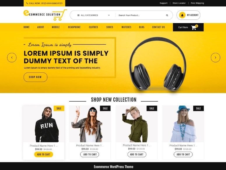 eCommerce WordPress theme with product listings and sale banners