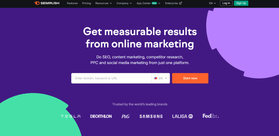 semrush homepage