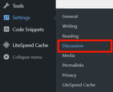 WordPress admin settings discussions option