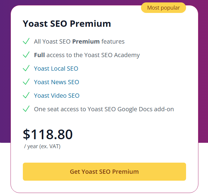 Yoast SEO Premium cost